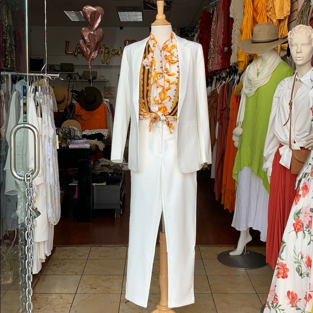 White fitted suit